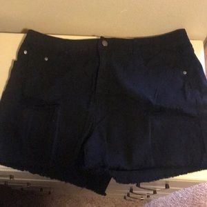 Black high waisted distressed jean shorts